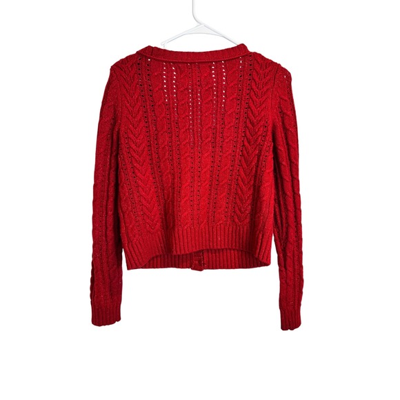 American Eagle Womens S Cable Knit Cardigan Sweater V-Neck Cropped Academia - Picture 4 of 8